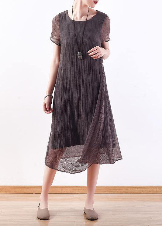 O Neck Cinched Linen Clothes Photography Gray Dresses