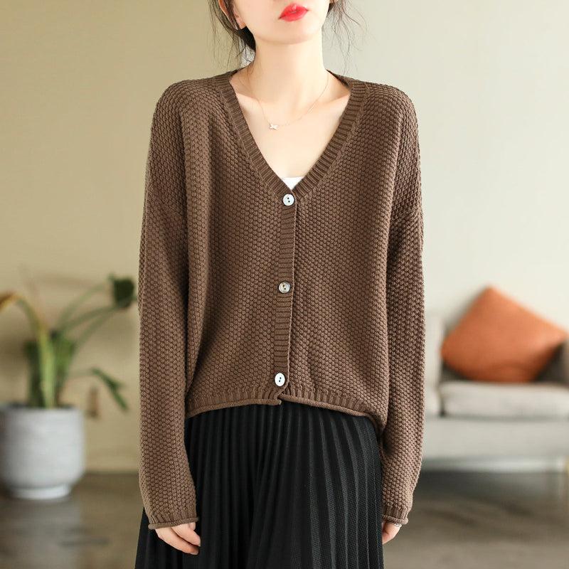 Autumn V-neck Cotton Knitted Cardigan
