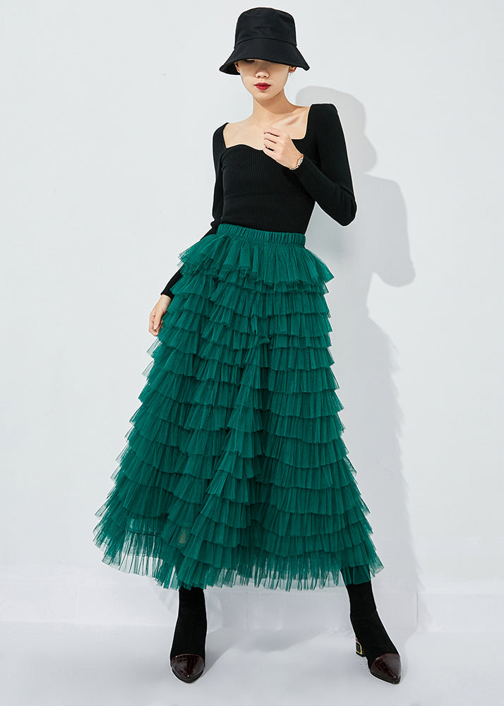 Blackish Green High Waist Layered Tulle Skirts Summer