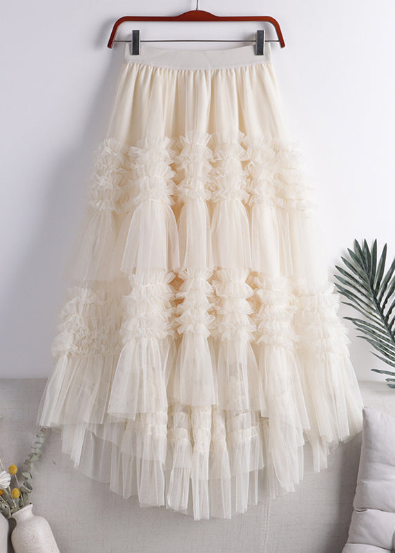 Art Khaki Low High Design Tulle Skirt Spring
