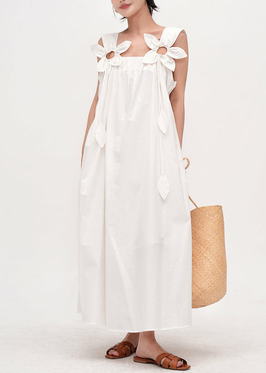 Simple White Oversized Decorated Cotton Cami Dress Summer