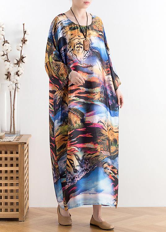 Summer New Chiffon Holiday Style Retro Dress Loose Printed Long Skirt