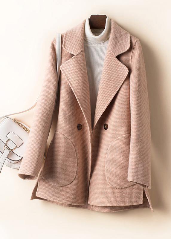 Natural Rose Plaid Tunics for Ideas Notched Pockets Woolen Coats