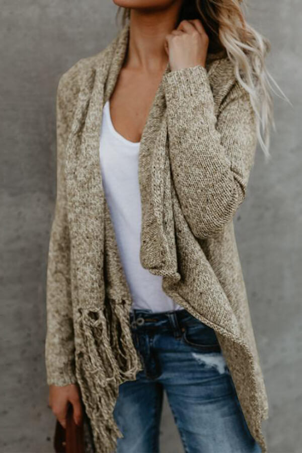 Fringed Slim Sweater Coat