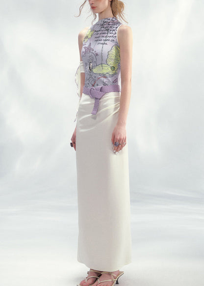 Purple White Asymmetrical Patchwork Maxi Dress Summer