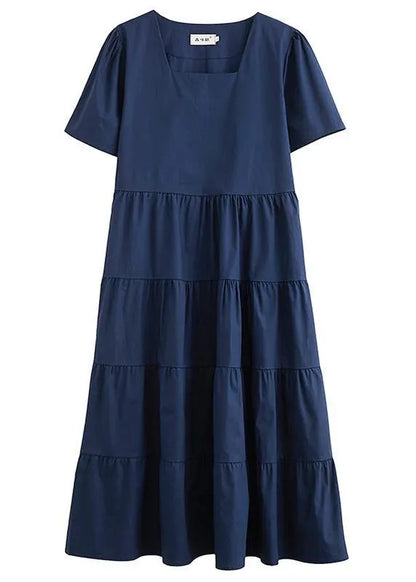 Diy White Tunics Square Collar Patchwork Long Dress