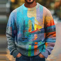 Men's Vintage Oil Painting Color Block Art Knitted Crew Neck Sweater artswardrobe