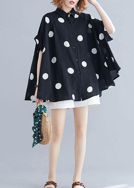 Diy Black Dotted Clothes for Lapel Ruffles Top
