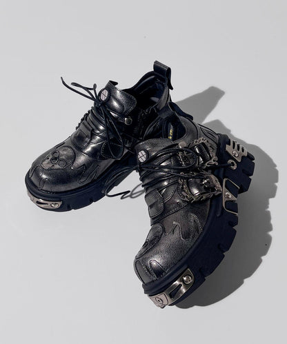 Silver Lace Up Cowhide Leather Platform Shoes