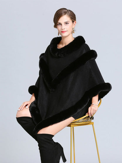 Coat Cape Peacoat Faux Fur Collar Poncho