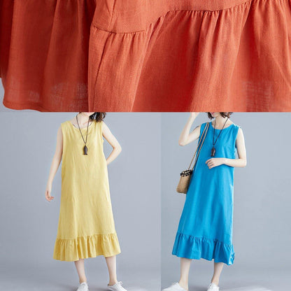 Blue Cotton Clothes for O Neck Sleeveless a Line Summer Dresses