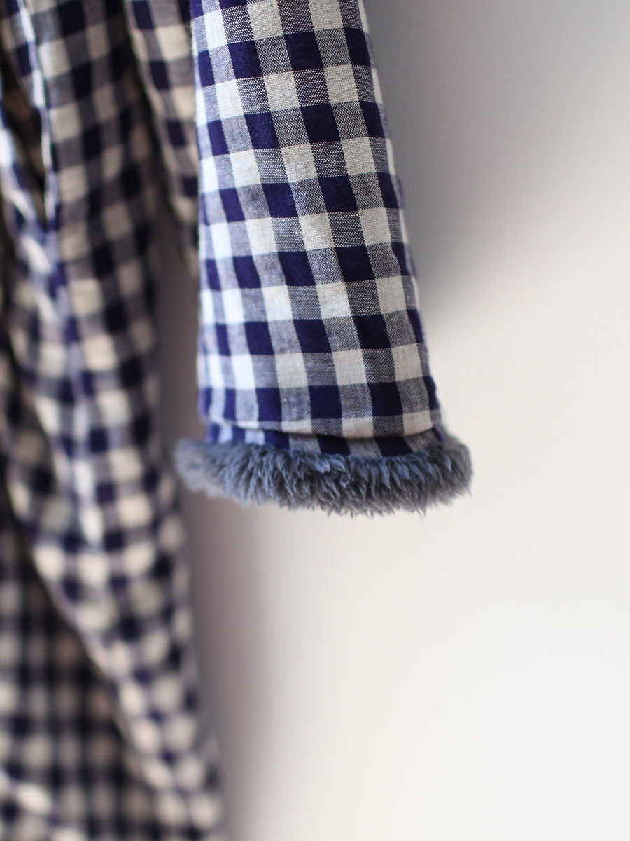 Chinese Style Winter Frog Thick Plaid Robe Dress