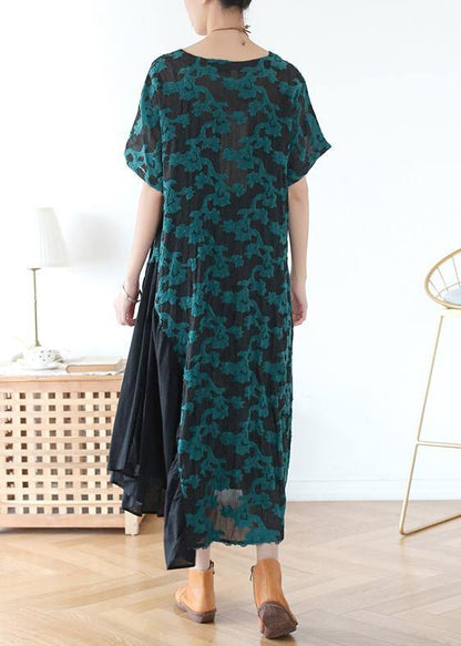 V Neck Pockets Tunic Top Design Green Print a Line Dresses