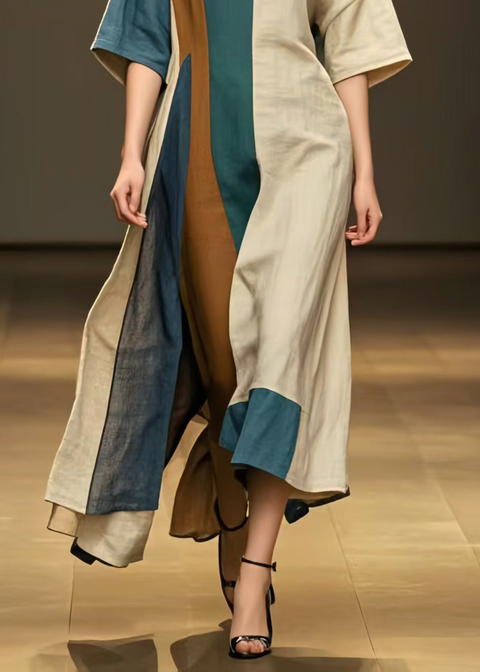 Unique Multicolour Asymmetrical Patchwork Cotton Robe Dresses Summer