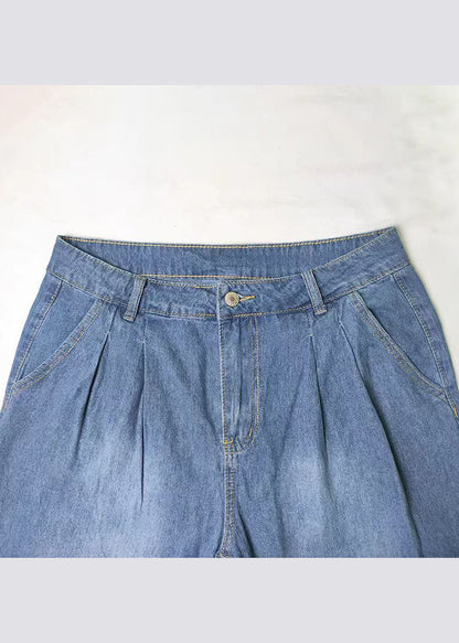 Blue Pockets Denim Wide Leg Pants Spring