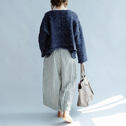 New Blue Asymmetric Design Cotton Knitted Cardigans Chunky Oversize Coats