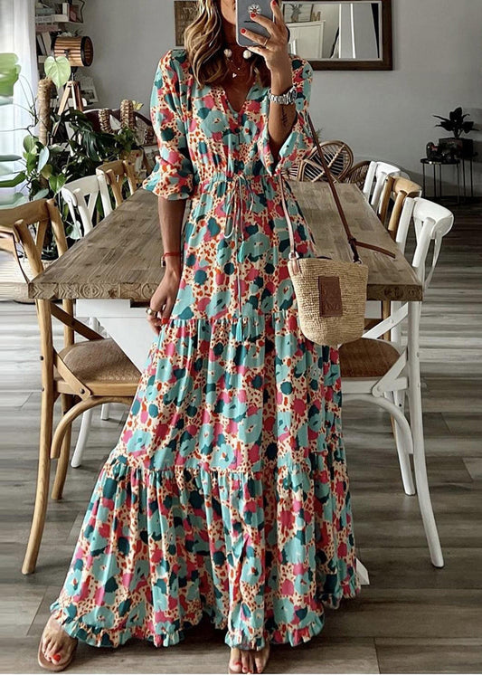 Cinched Print Exra Large Hem Cotton Ankle Dress Summer