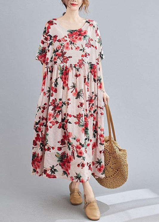 Pink O-neck Patchwork Summer Half Sleeve Dresses