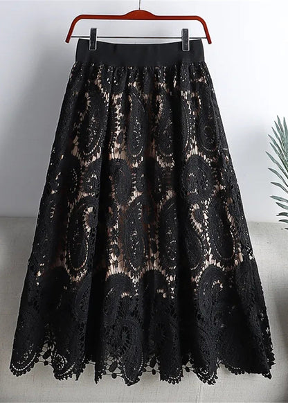 Beige Hollow Out Lace Skirts Summer