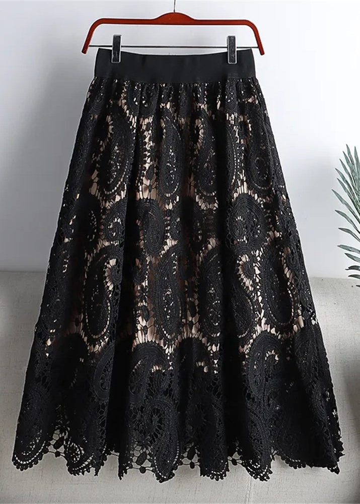 Beige Hollow Out Lace Skirts Summer