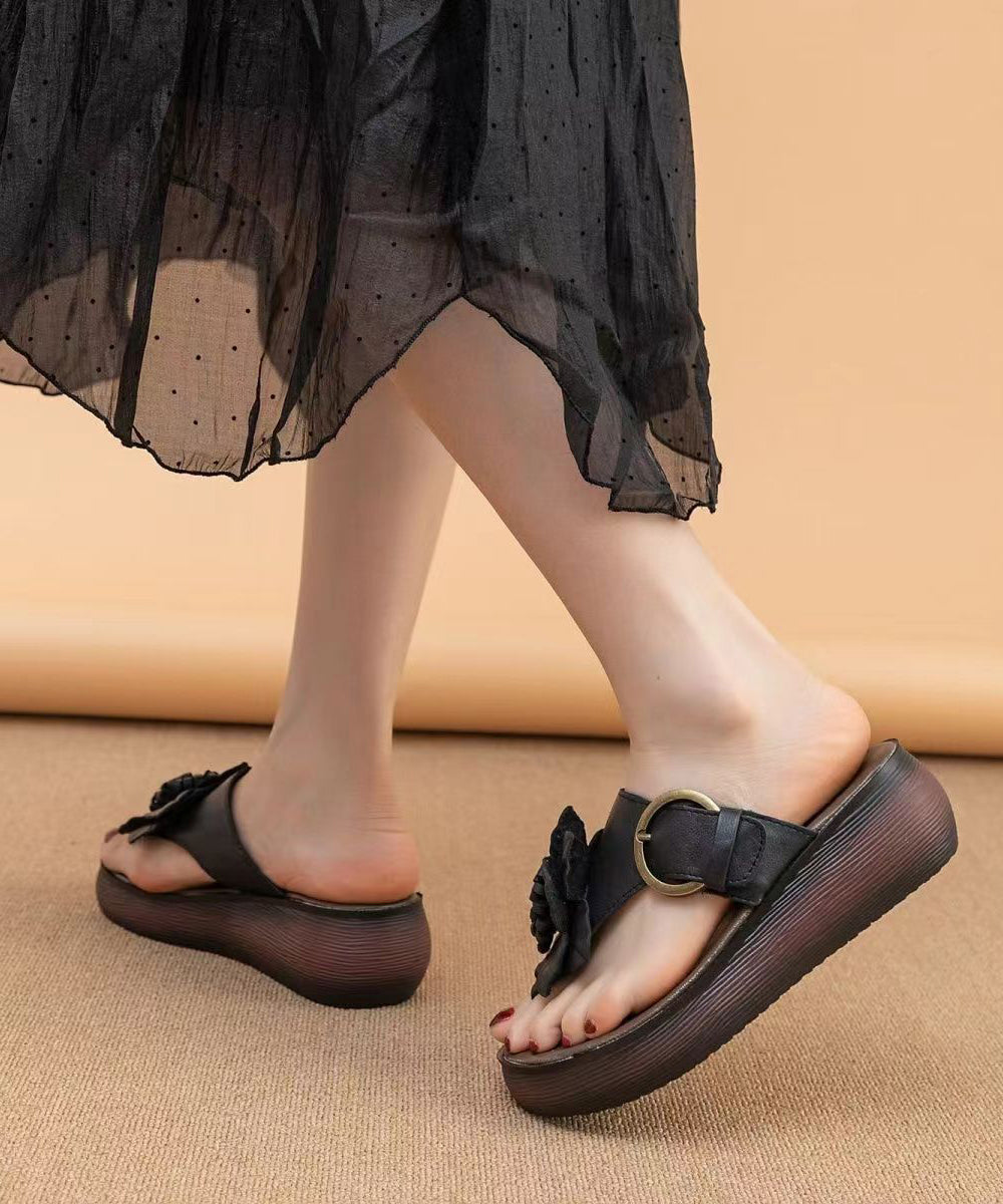 Cameo Brown Handmade Cowhide Leather Wedge Thong Sandals