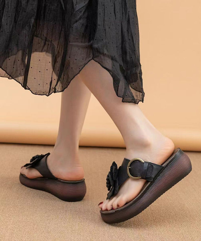 Cameo Brown Handmade Cowhide Leather Wedge Thong Sandals