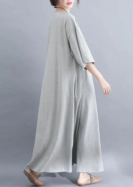 Style O Neck Cotton Clothes Outfits Gray Half Sleeve Dresses Summer
