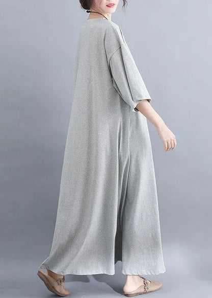 Style O Neck Cotton Clothes Outfits Gray Half Sleeve Dresses Summer