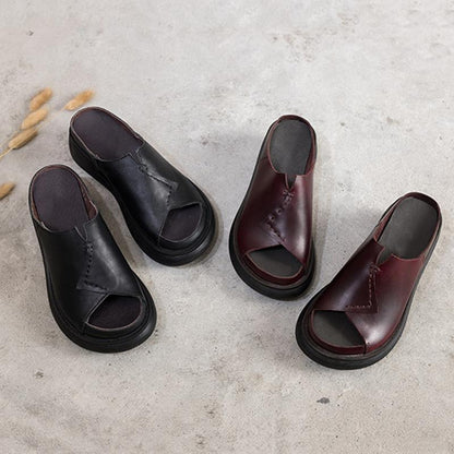 Sewing Platform Leather Slippers