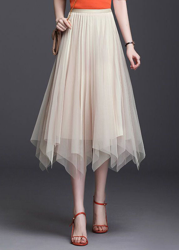Apricot Asymmetrical Wear on Both Sides Tulle Skirts Spring