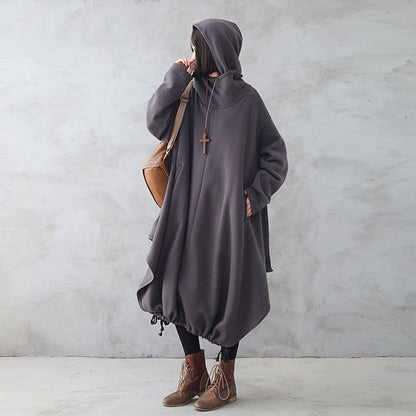 Retro Loose Autumn Winter Hooded Dress