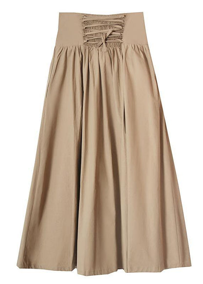 Khaki Tie Waist Ruffles Summer Skirts