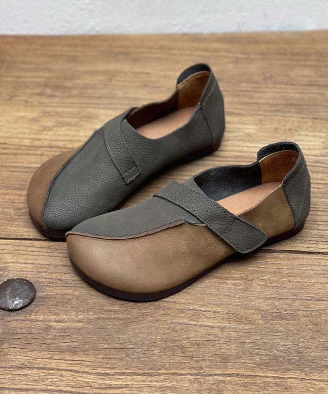 Grey Splicing Cowhide Leather Ox Tendon Flat Feet Shoes
