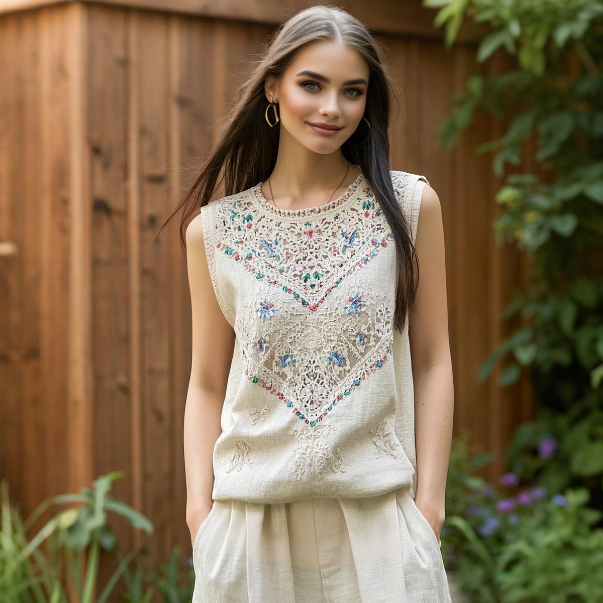 Vintage Bohemian Cutout Linen Vest elevenforest