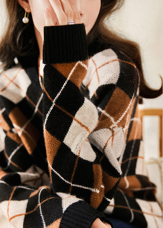 Brown Coffee Colour Print Woolen Knit Sweatshirts Long Sleeve