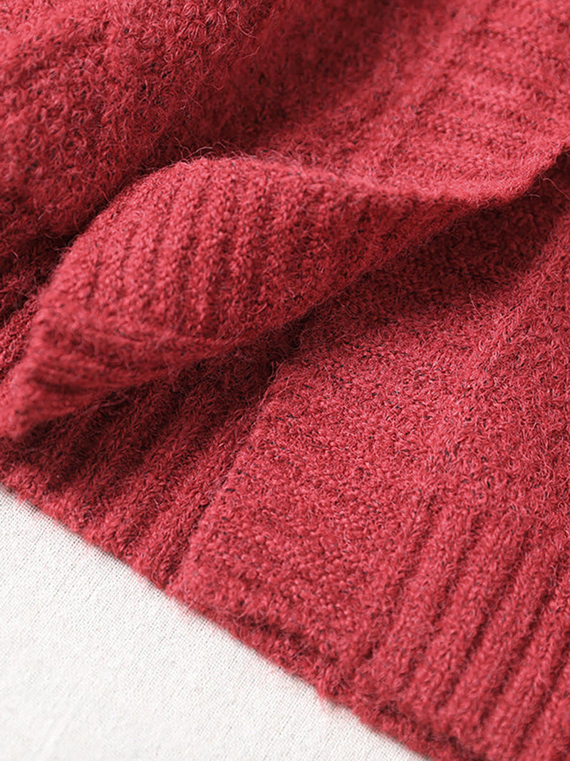 - Hooded Knitted Pocket Patchwork Sweater Coat