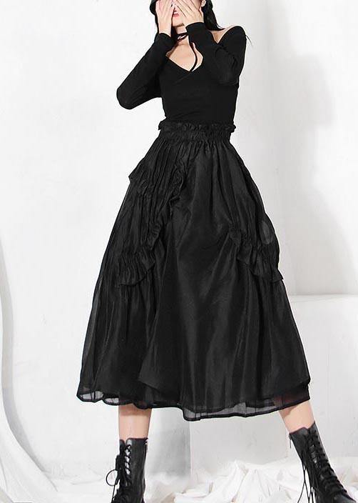 Diy Black Cinched Patchwork a Line Skirt Summer