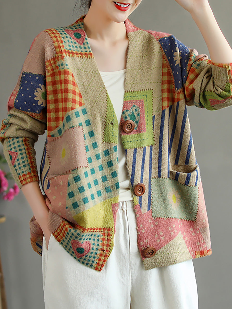 - Stitching Pocket V Neck Long Sleeve Sweater Coat