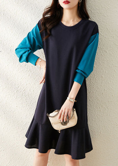 French Navy Sweatshirt Street Dress Winter