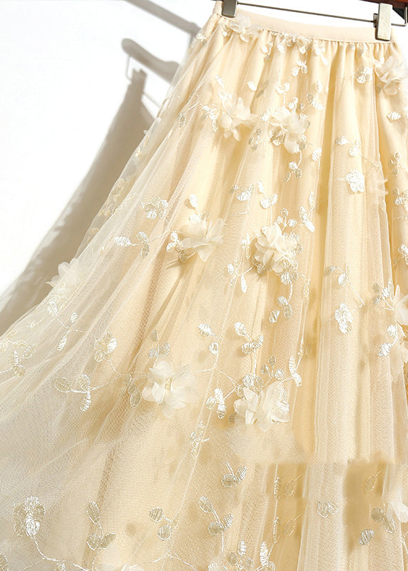 Diy Apricot Embroideried Tulle a Line Skirts Summer