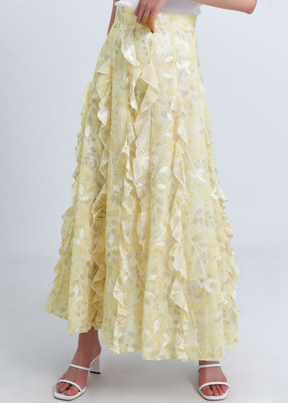 Yellow Ruffled Original Design Chiffon Skirt Summer