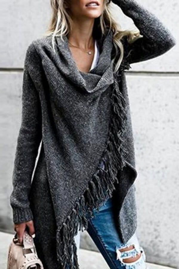 Fringed Slim Sweater Coat
