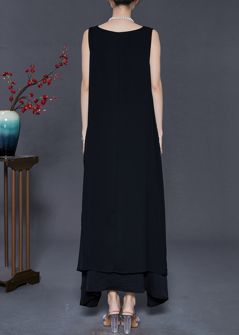 Black Oversized Chiffon a Line Dress Summer