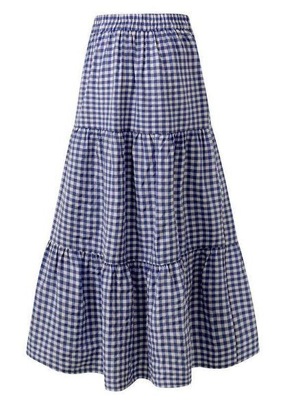 Plaid Patchwork Elastic Waist Skirts