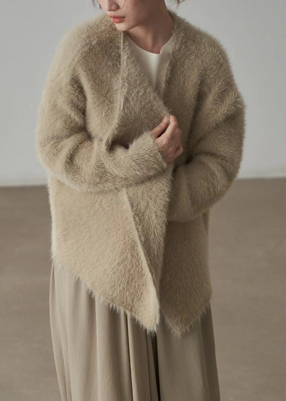 Classy Apricot Cozy Mink Hair Knitted Cardigans Fall