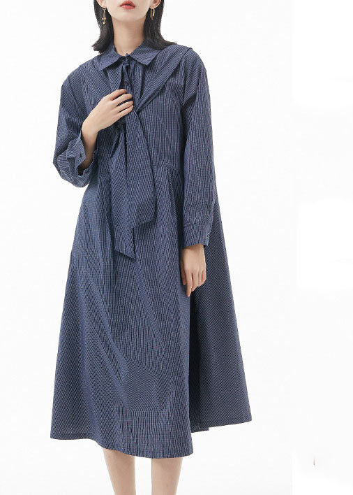 Blue Peter Pan Collar Striped Patchwork Shirt Dresses Spring