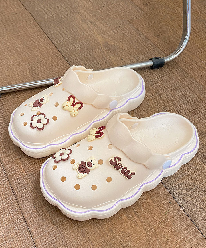 Diy Hollow Out Splicing White Beach Slide Sandals