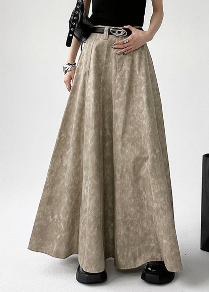 Handmade Grey Print High Waist a Line Skirt Spring