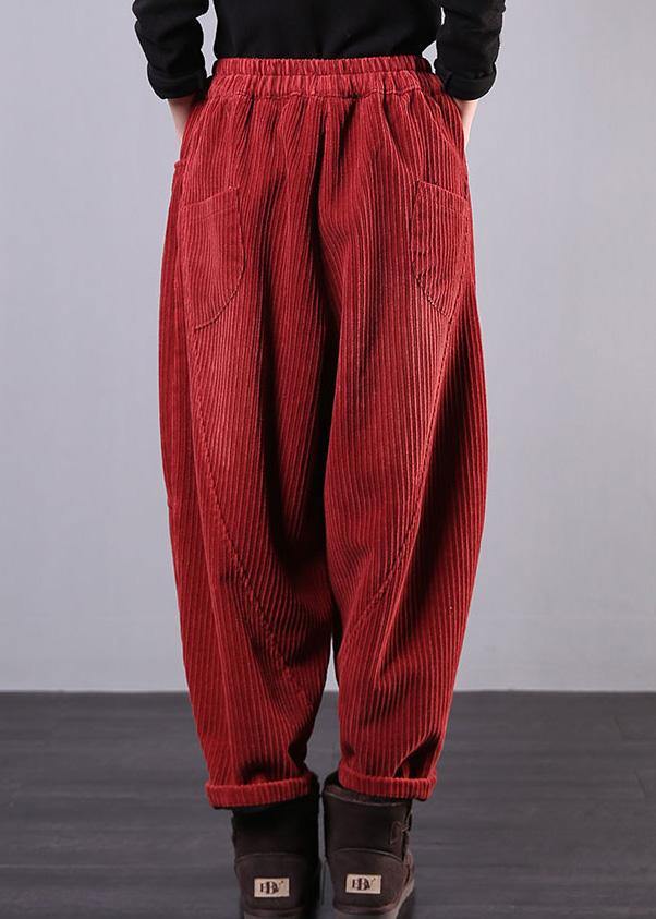 Modern Red Pants Oversize Fall Corduroy Pockets Cotton Pants