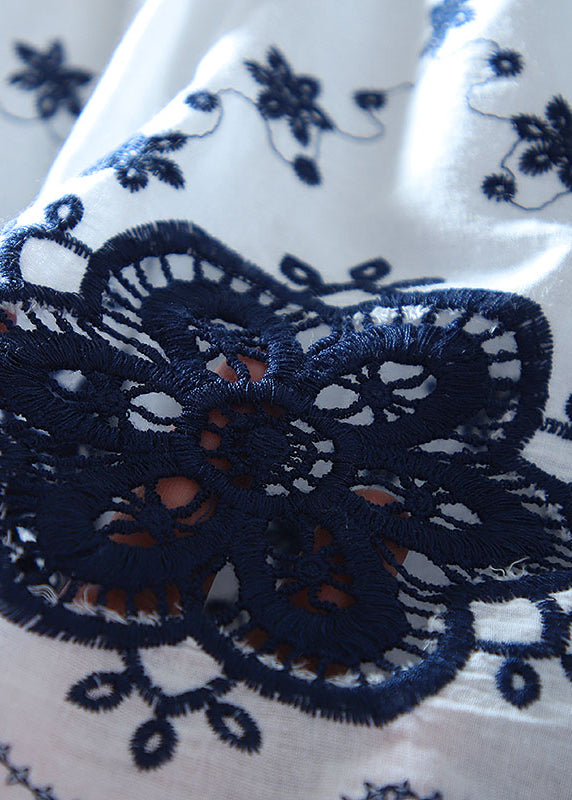 Fitted White Embroidered Cotton a Line Tops Summer
